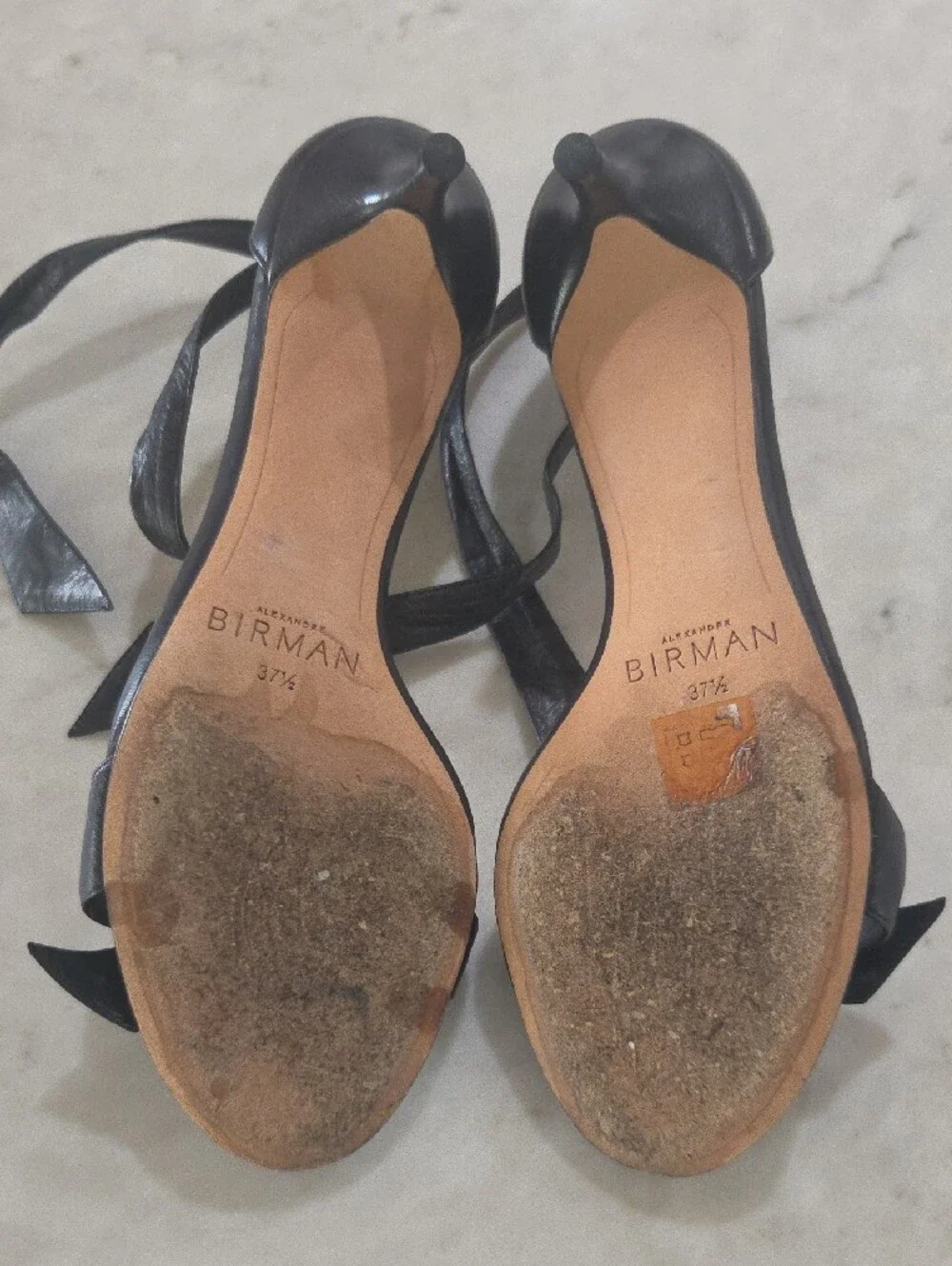 Alexandre Birman Black Leather Ankle-Tie Knotted Sandals